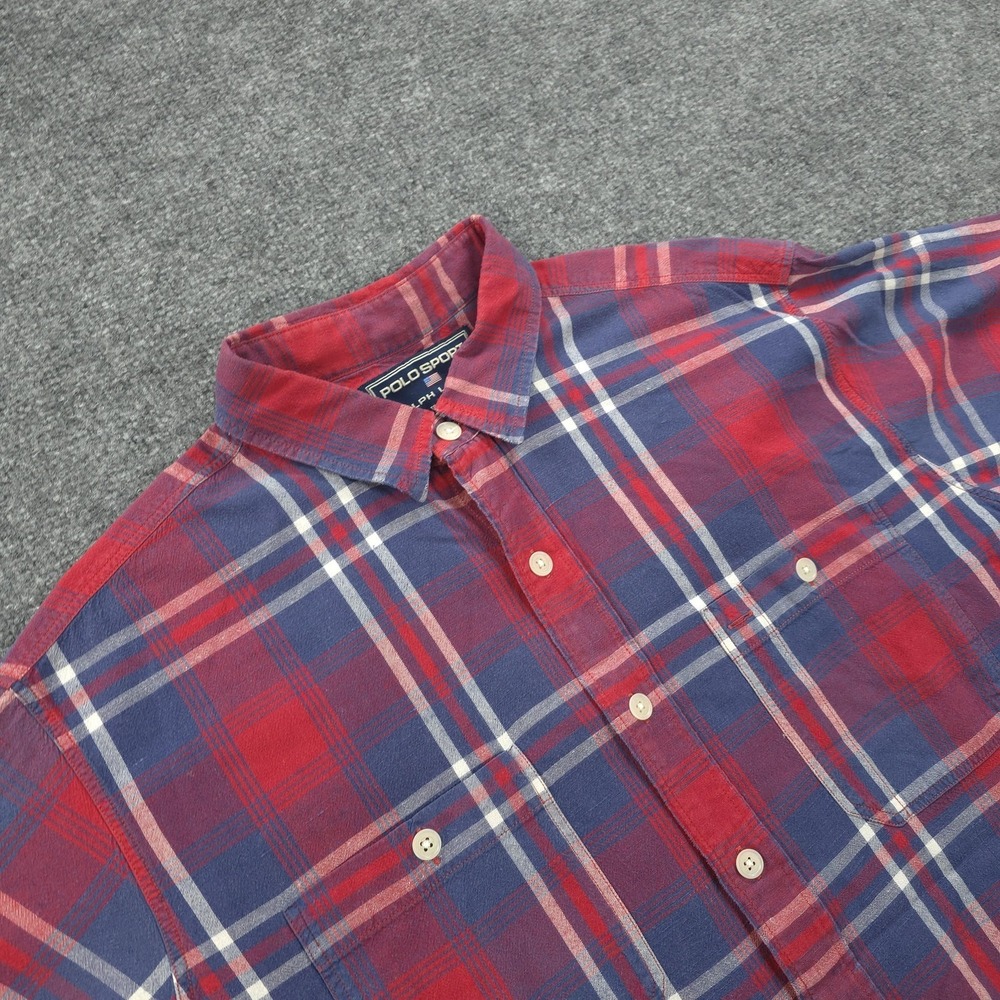 Polo Sport Ralph Lauren Shirt Mens Large Red Plaid Cotton Linen Casual‎ Summer